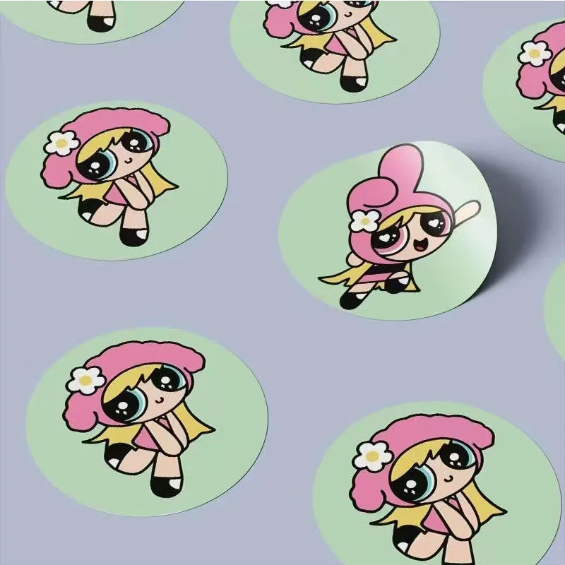 500PCS Powerpuff Girls DIY Stickers Kawaii Cartoon Anime Figure Image Children's Reward Envelope Sealing Cup Sticker Decoration