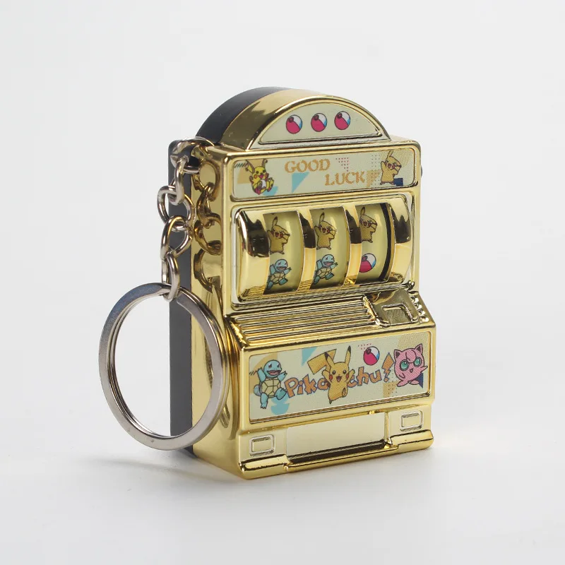 Pokemon Pikachu Keychain Mini Lottery Machine, Portable Gambling Toy with Pull Lever, Cute Cat Fruit Game Pendant for Bag