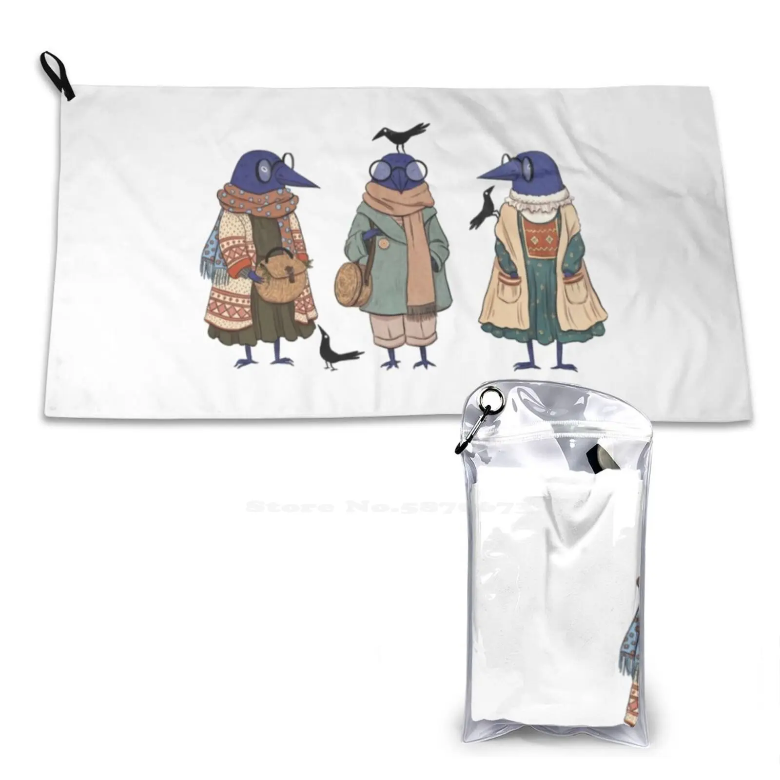 Koo And Gully - Soft Towel Quick Dry Beach Towel Cottagecore Kenku Crow Dnd And Cute Cozy Autumnal English