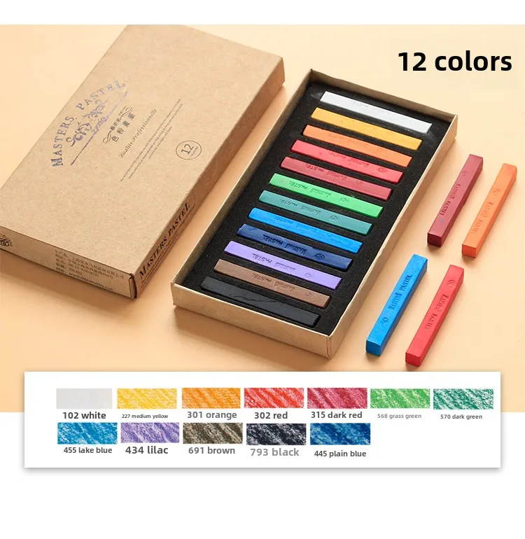 Maries Farbkreide, 24 Farben, 12 Farben, Kreide, 48 Malerei, Rosa, professioneller Pastellstift, Pinselbrett, Zeitungs- und Malzubehör – Detail 17
