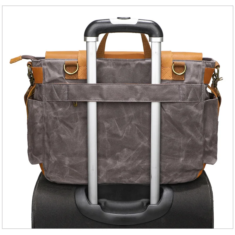 Messenger Bag Men Brown Leather Trim Metal Buckle Closure Casual Use Large Capacity Vintage Canvas Crossbody Shoulder Bags