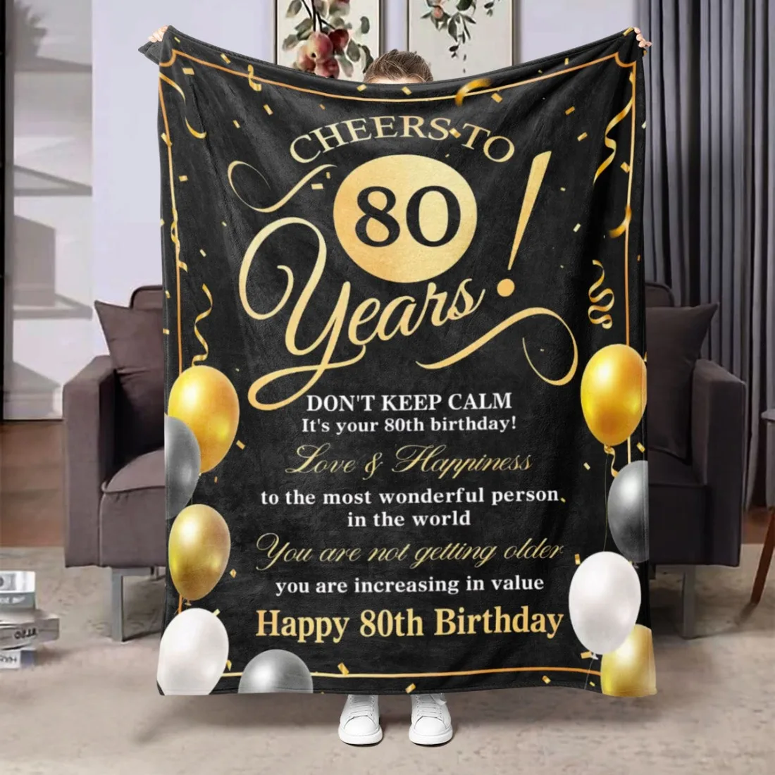Giant Cozy 80th Birthday Throw Blanket Gift for Milestone Celebration Party Decor Adult Funny Presents Keeps You Warm