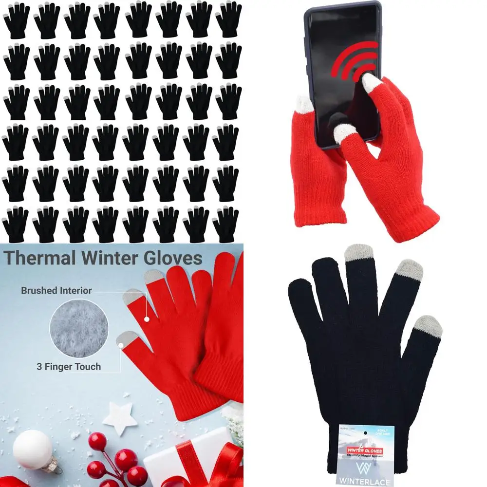 

Winter Warmth Bulk Brushed Interior Gloves, Stretchy Assorted Sizes for Men and Women, Perfect for Cold Weather Magic Touch