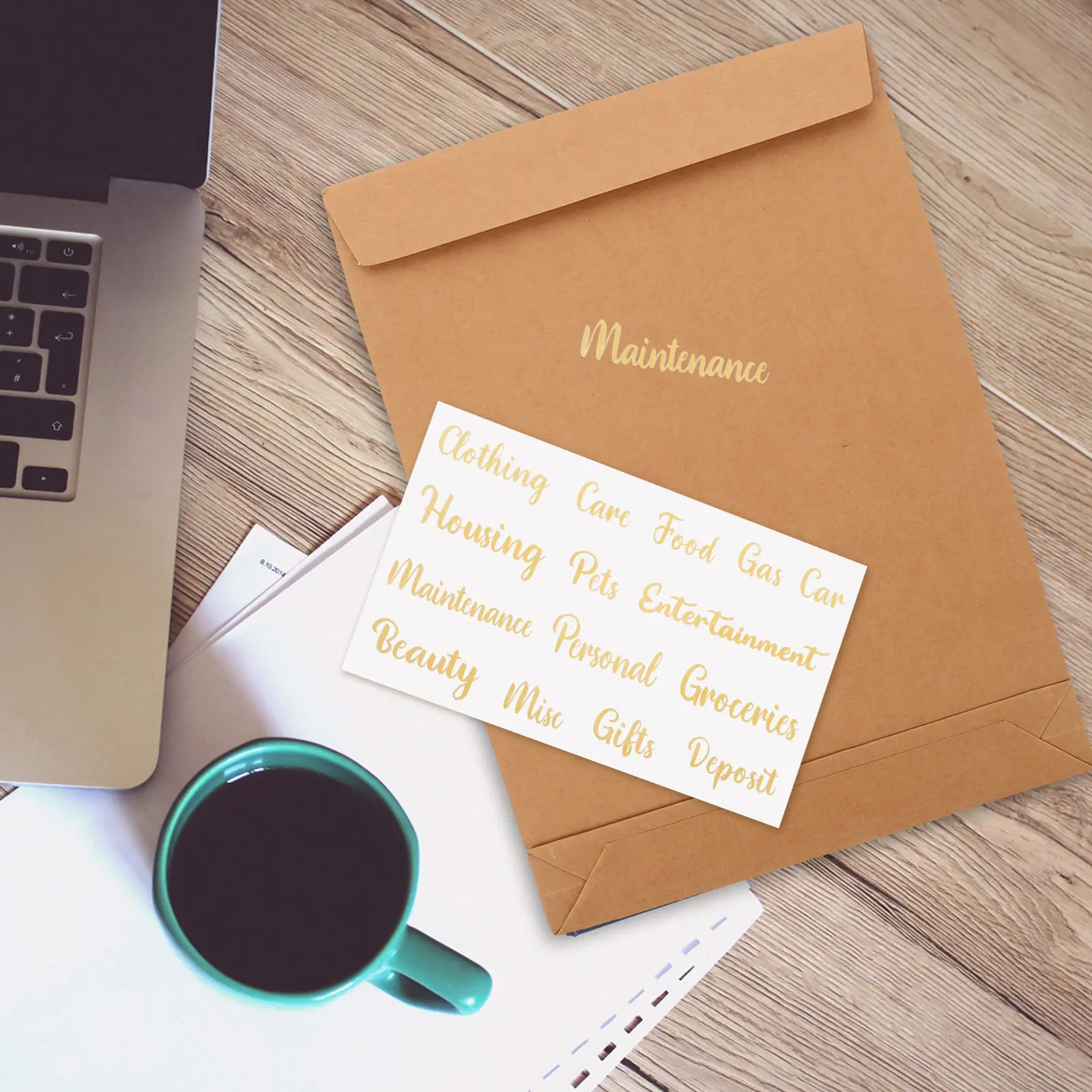 

10 Sheets Letter Labels Stickers Gold Self-Adhesive Budget Stickers for Cash Envelope Classifying Planner Organizer Home Daily