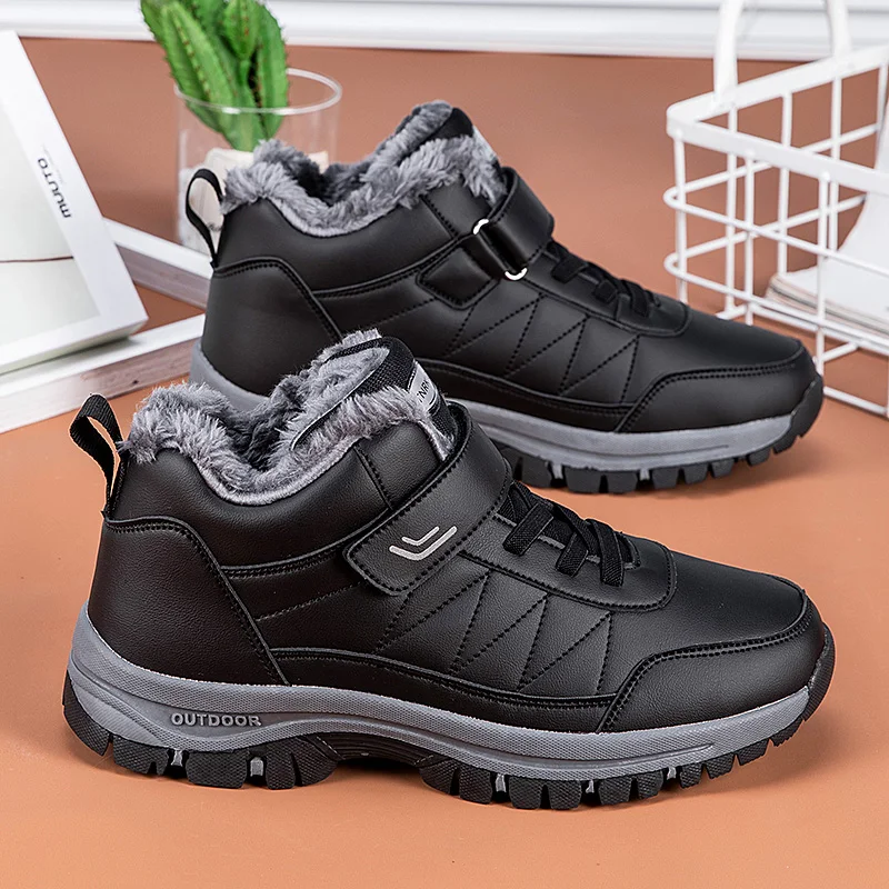 Winterstiefel für Herren aus Mikrofaser-Leder, Schneestiefel, Plüsch-Warm-Freizeitschuhe, wasserdichte Herrenstiefel, männliche Sneakers, Winter-Knöchelstiefel. – Detail 9