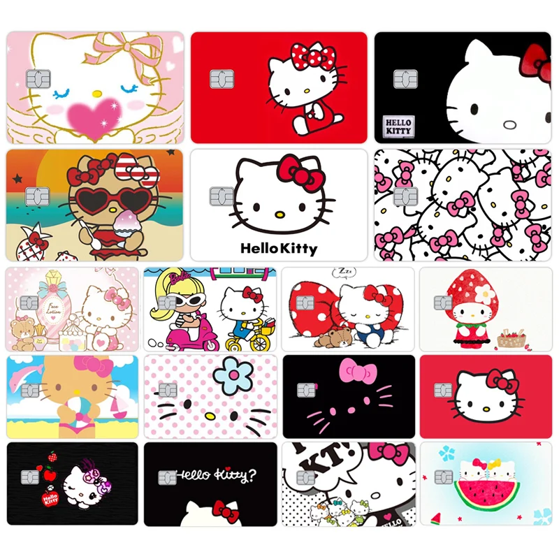 

8pcs/set Optional Cute Hello Kitty Credit Card Skin Stickers Anime Sticker for VISA Card Subway Access Card No Adhesive Residue