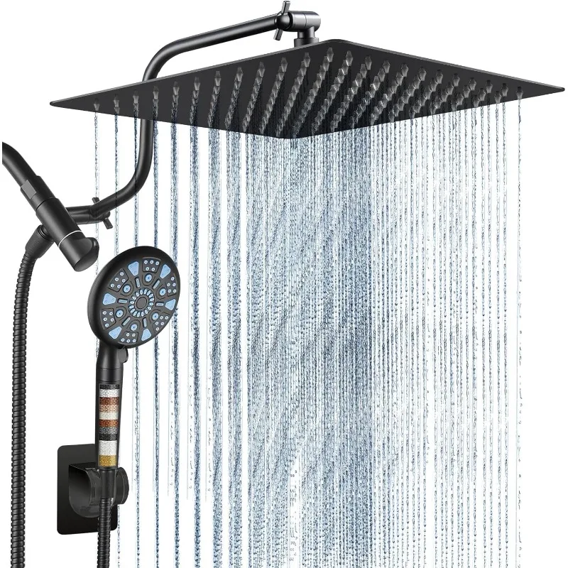 12 Inch All Metal 3-Way Rain Shower Head, High Pressure Shower Head, Dual Shower Heads with Handheld Spray Combo - Upgrade