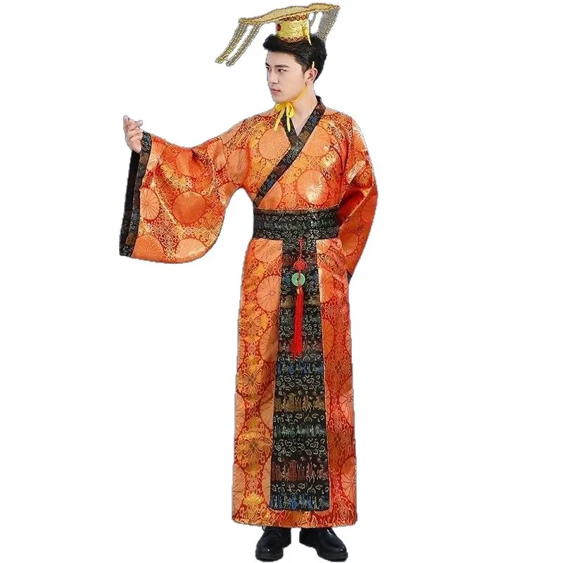 

Мужские традиционные костюмы: китайский императорский костюм Ханьфу, одежда для сценических выступлений в стиле древних царей династии Тан, комплекты с халатом и головным убором