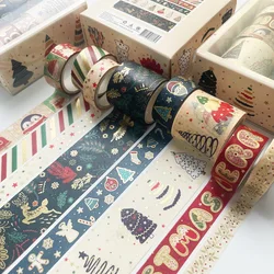 MOHAMM-Gold Foil Christmas Washi Masking Tape Set, DIY Arts Craft, Scrapbooking Projects, Gift Wrapping, 8 Rolls