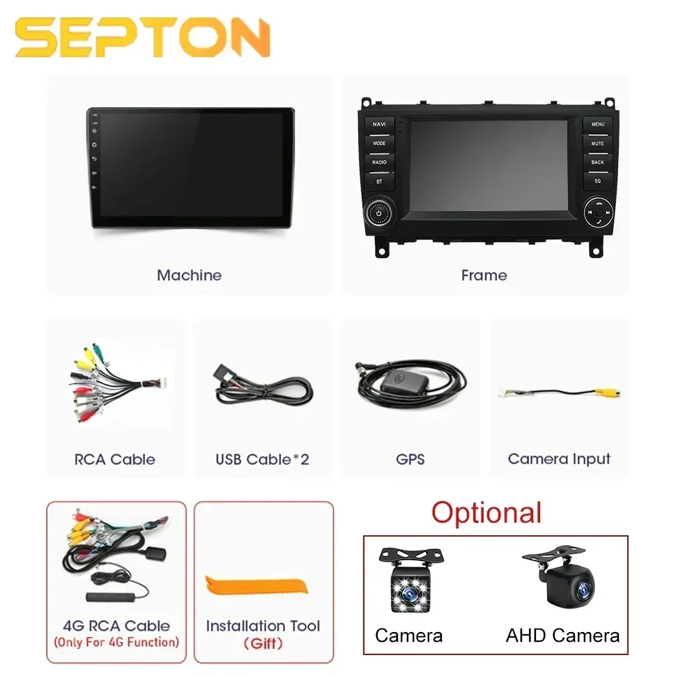 SEPTON Android12 Car Radio Carplay for Mercedes Benz W203 W209 W219 A Class A160 C-Class C180 C200 CLK200 C230 2004-2011 GPS