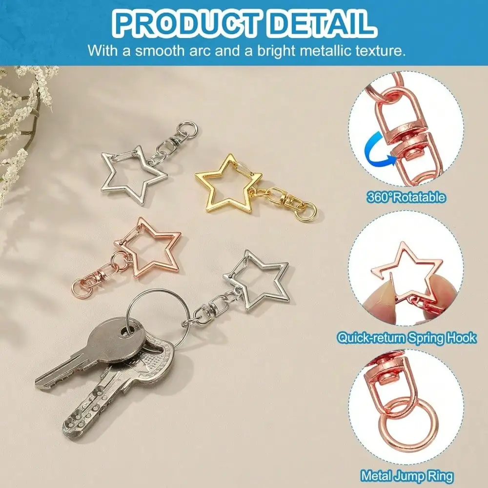 30/50pcs Star Shaped Lobster Claw Clasp Snap Keychain Clip With Hanging Buckle Jump Ring For DIY Keychain Jewelry Making