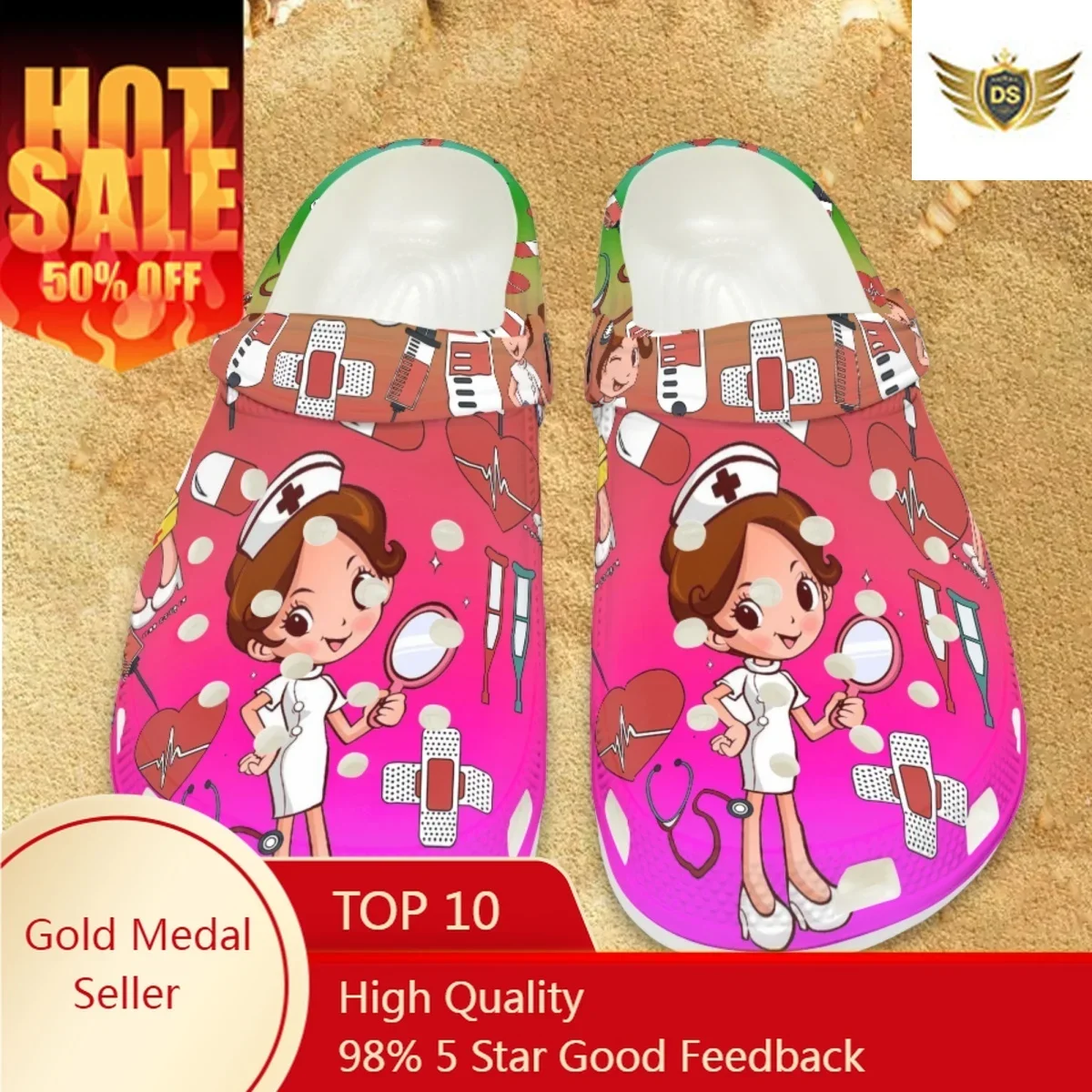 

Nurse Doctor Printed Garden Shoes Summer Outdoor Women's Fashion Nursing Slippers Comfortable Lightweight Beach Sandals Female