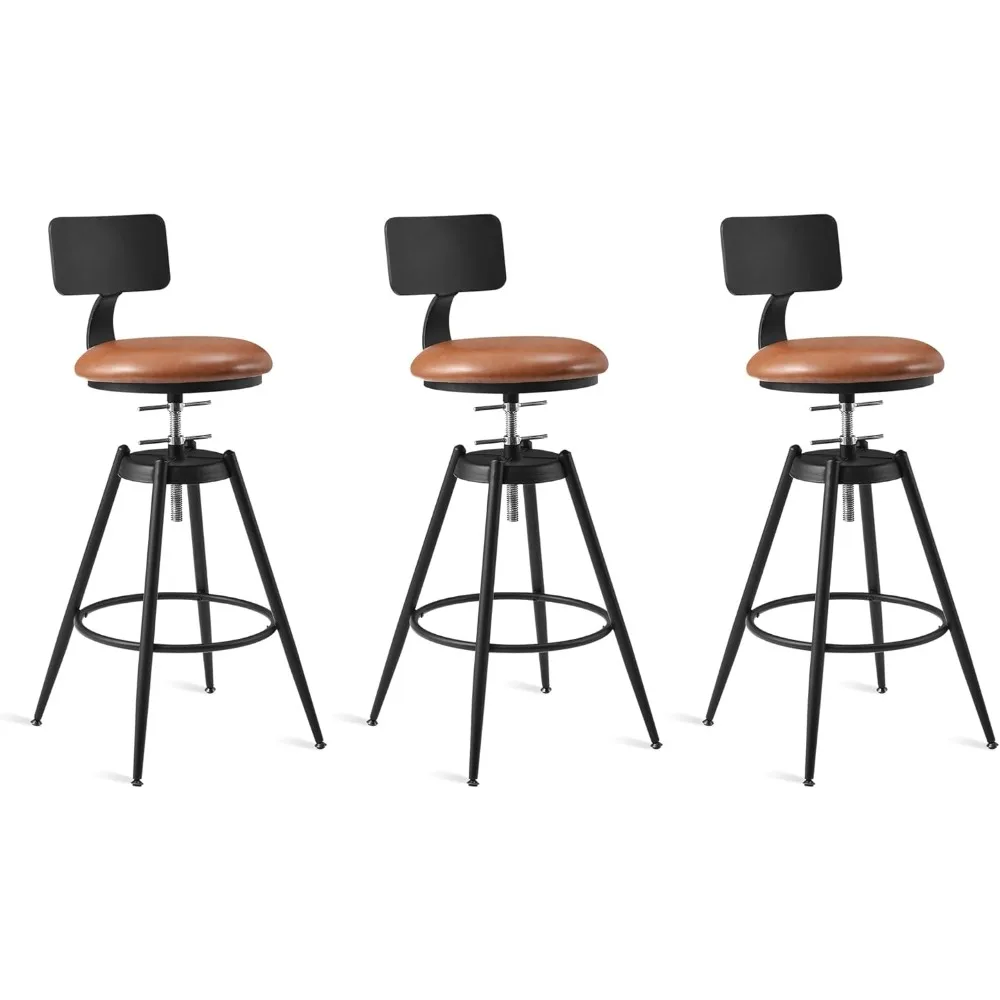 

Bar Stool Set of 3, 26"-32" H Adjustable Swivel Kitchen Counter Stool with Back, Industrial Faux Leather Bar Stool with Black