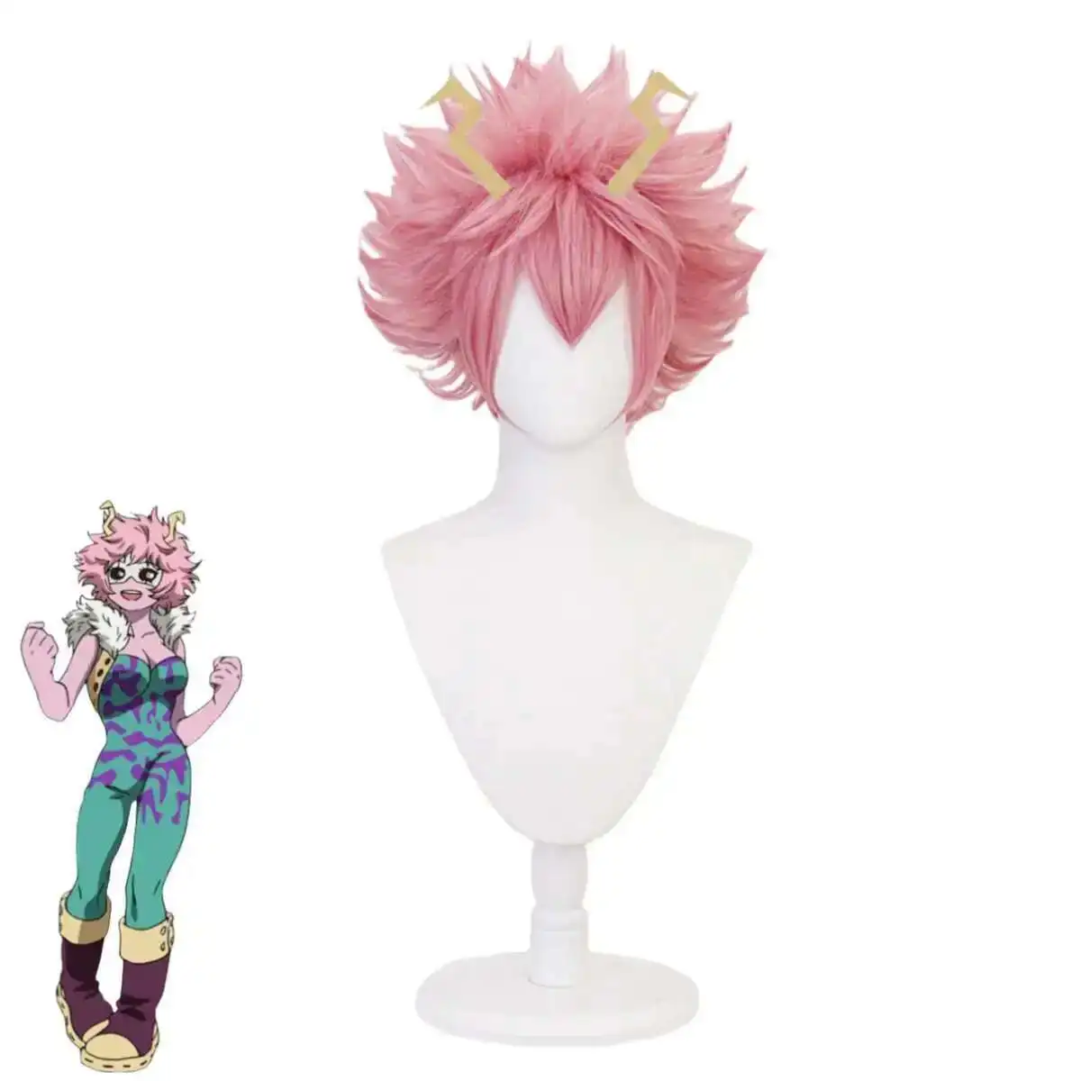 Anime My Hero Academia Ashido Mina Cosplay Costume Pinky Green Jumpsuits Coat Wig Headwear Woman Sexy Carnival Party Suit view 6