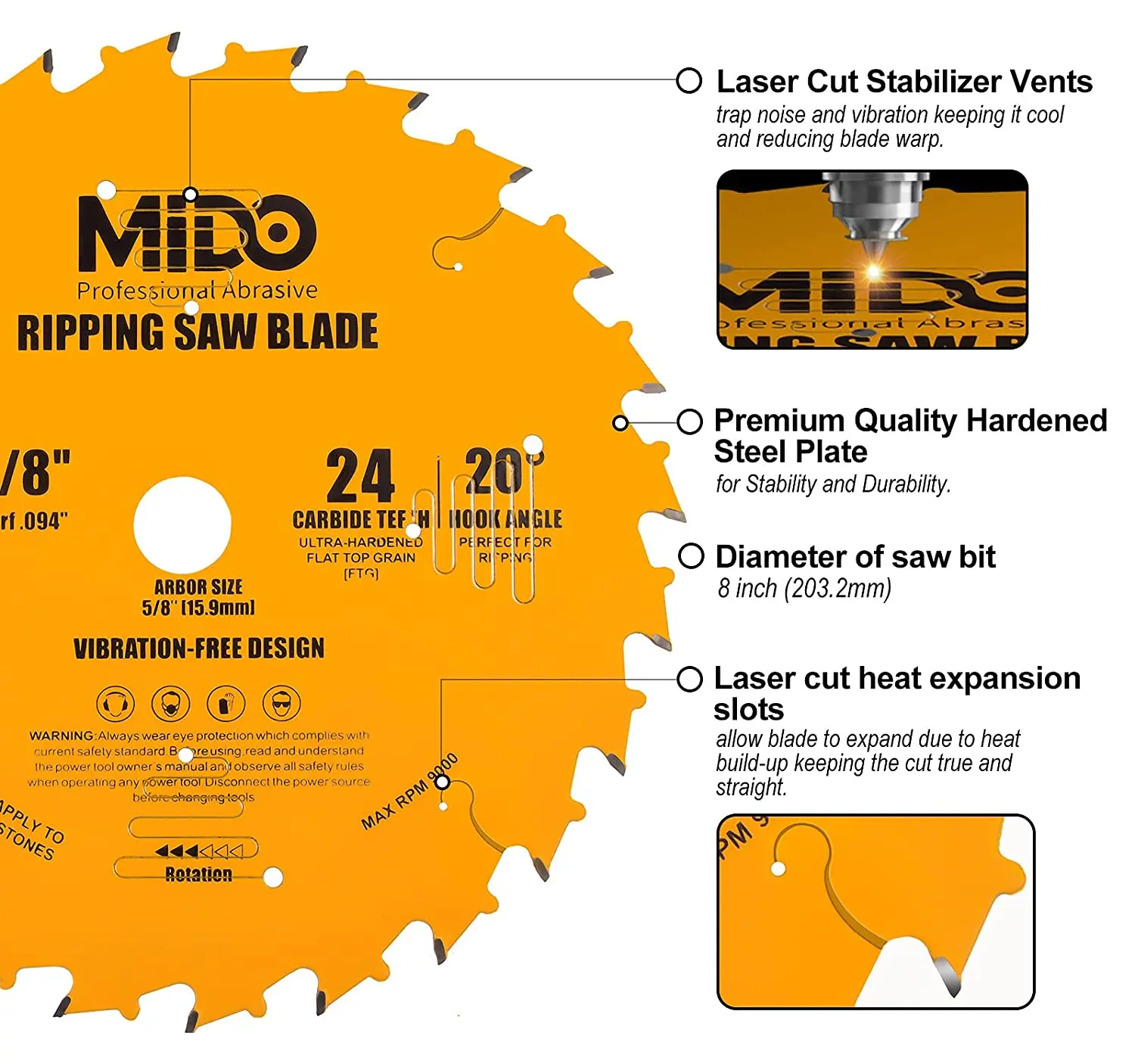 Professional Abrasive Saw Blade 10 Inch Miter Saw Blades 50-Tooth Crosscutting Ripping Tico Carbide Cutting Saw Blades for Table