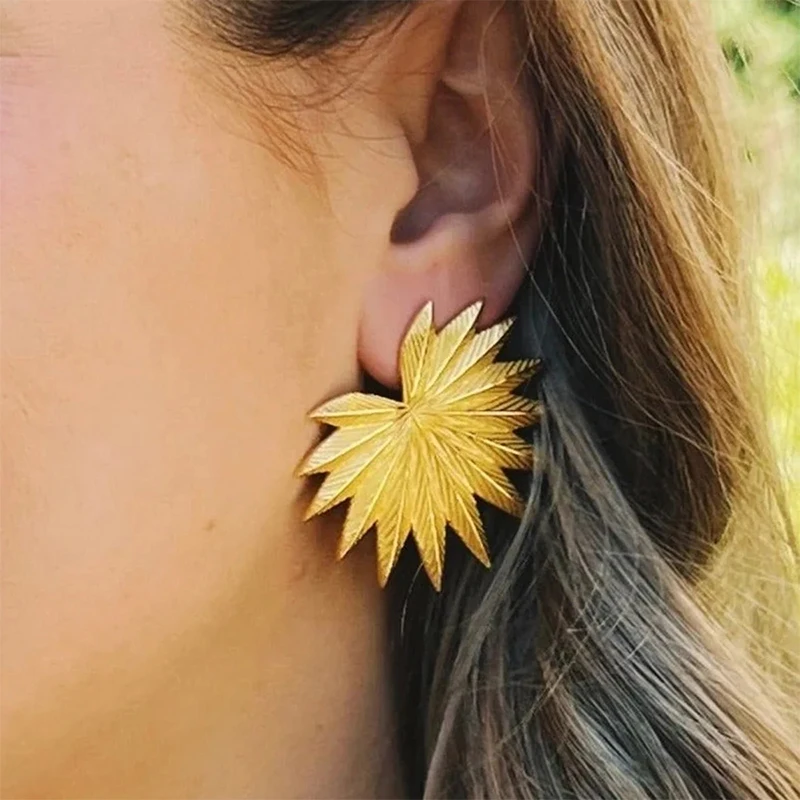 PRISCA | Metal Gold Leaft Stud Earring Women 18k PVD Stainless Steel Trendy Jewelry Fashion New 2026