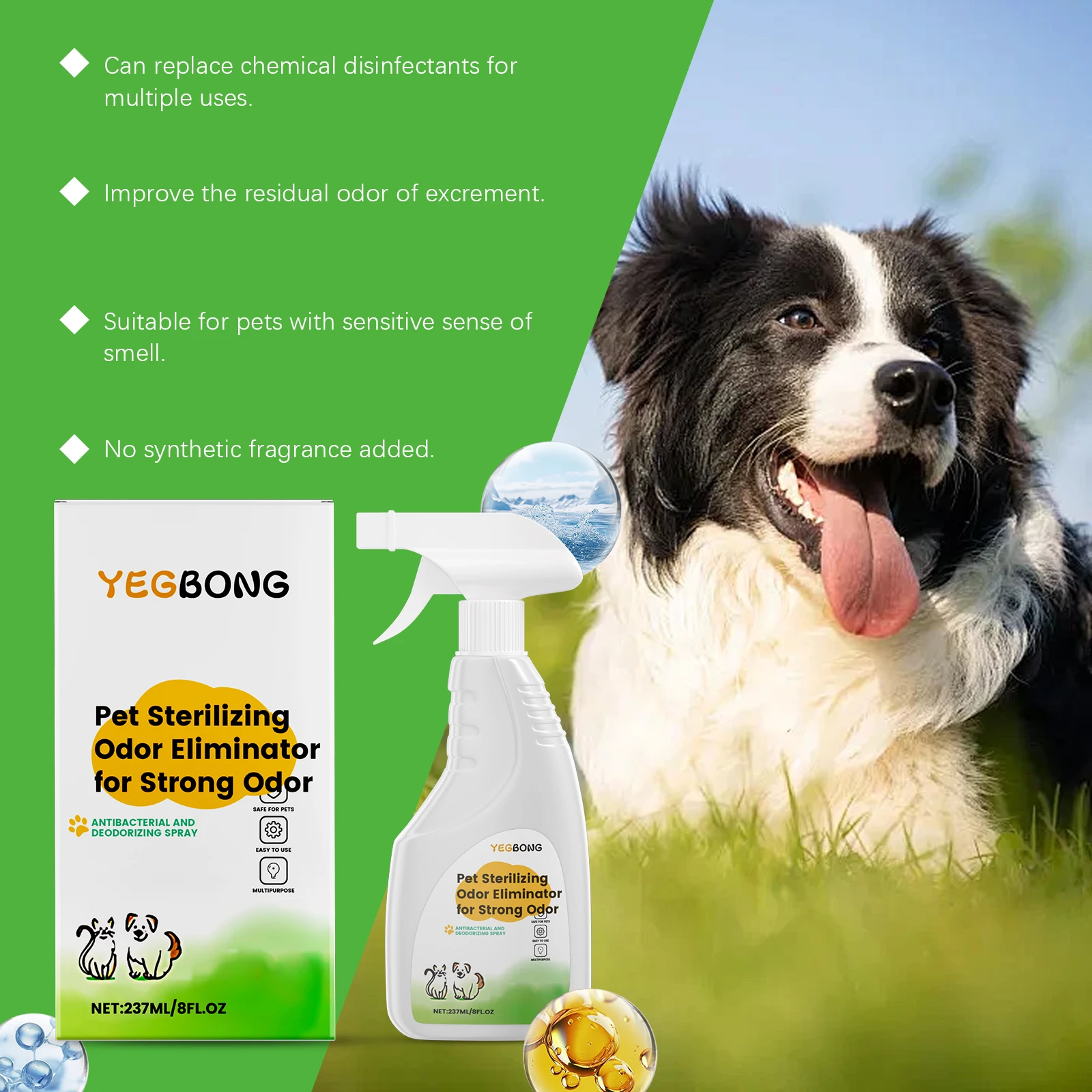 Pet Odor Eliminator Spray Natural Deodorizing Mist for Carpet Furniture Indoor Odor Neutralizer Dog Cat Urine Odor Remover 237ml