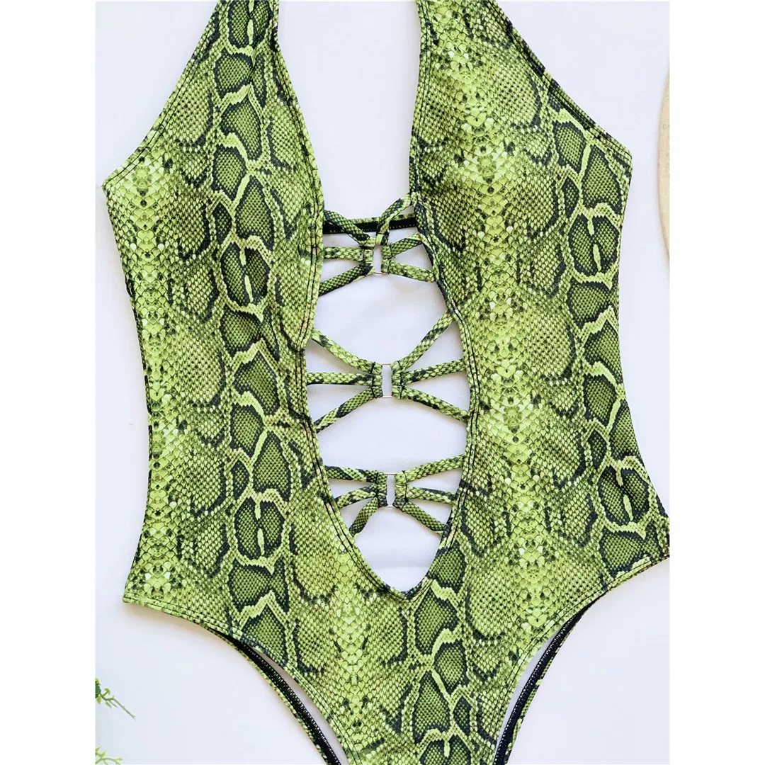 Neuer, aufregender Monokini-Badeanzug für Damen mit Schlangenhautmuster, einteiliger Badeanzug, figurbetonter Schnitt, Badebekleidung, Badeanzug für Damen, V3056. – Detail 25