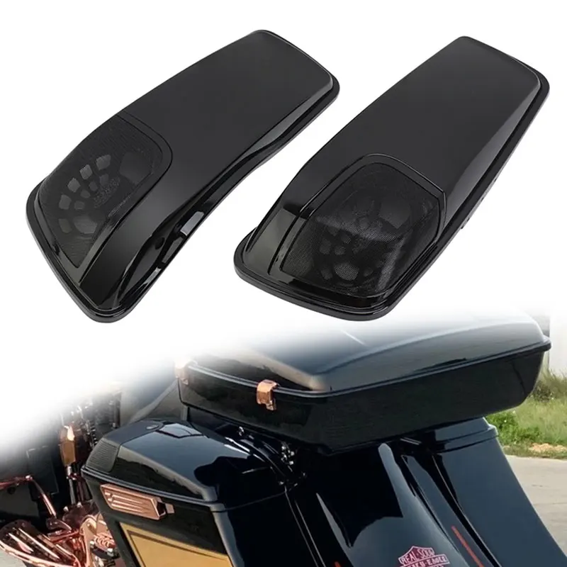 Alforja negra brillante para motocicleta, cubierta de tapa de altavoz para Harley Street Road Glide Road King Ultra CVO Street Road Glide 2014-up
