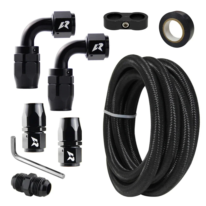 AN10 Nylon/Steel Stainless Steel Braided Gas/Oil/Fuel Line + AN10 Hose End Fitting Kit Universal 10FT 3meters Black / Silver