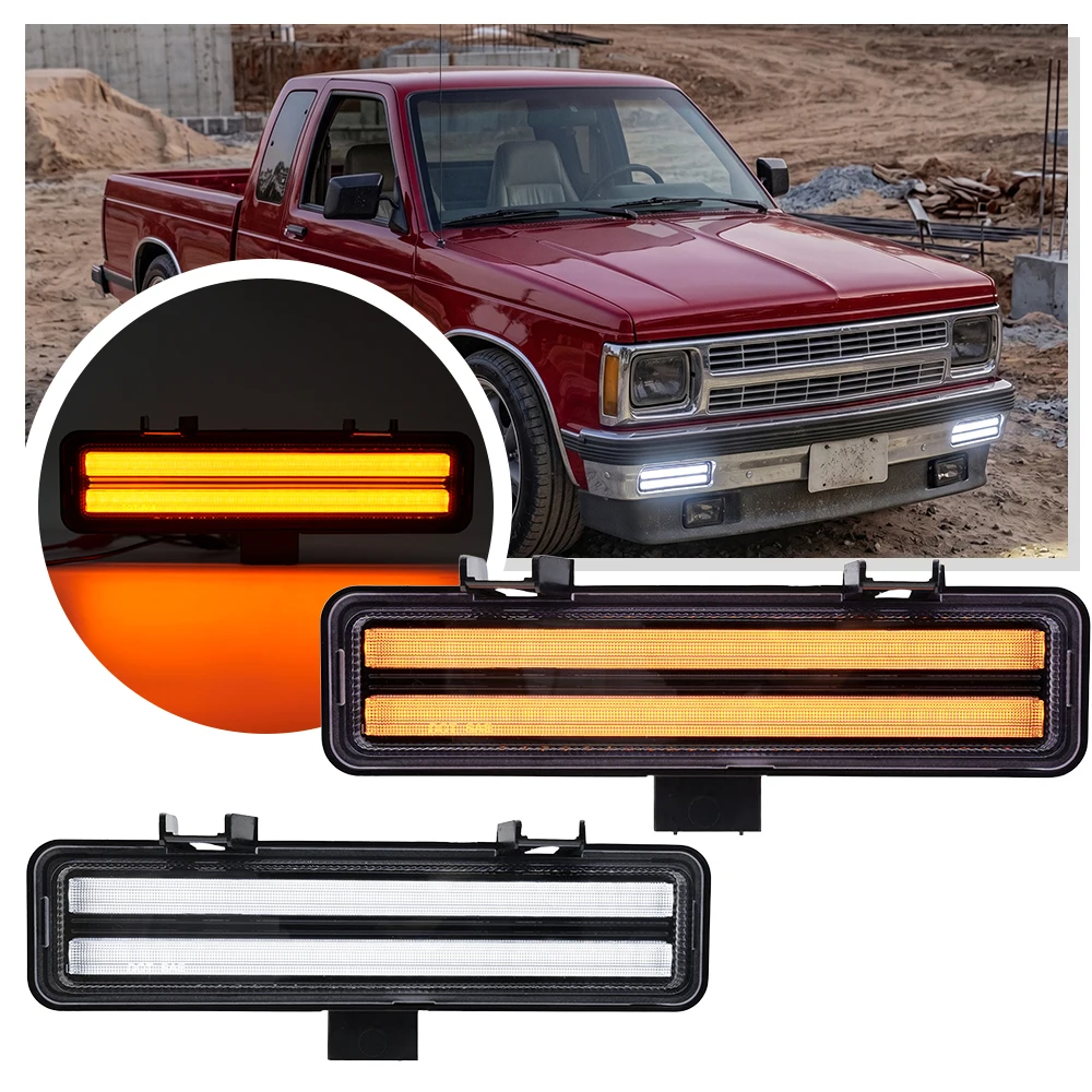 2PCS LED Dual Color Front Bumper Side Marker Light Parking Light for Chevrolet S-10 Blazer GMC S-15 Jimmy 1982-1993 Turn Signal