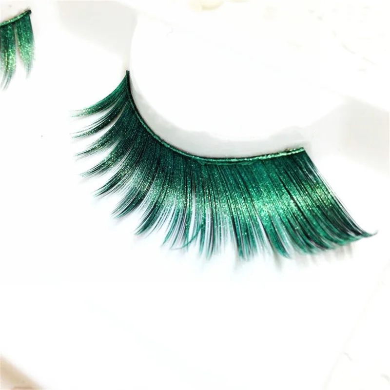 1 Pairs Stage Exaggerated Green False Eyelashes Party Perform Nightclub Natural Extend Long Eye lashes Makeup Tools