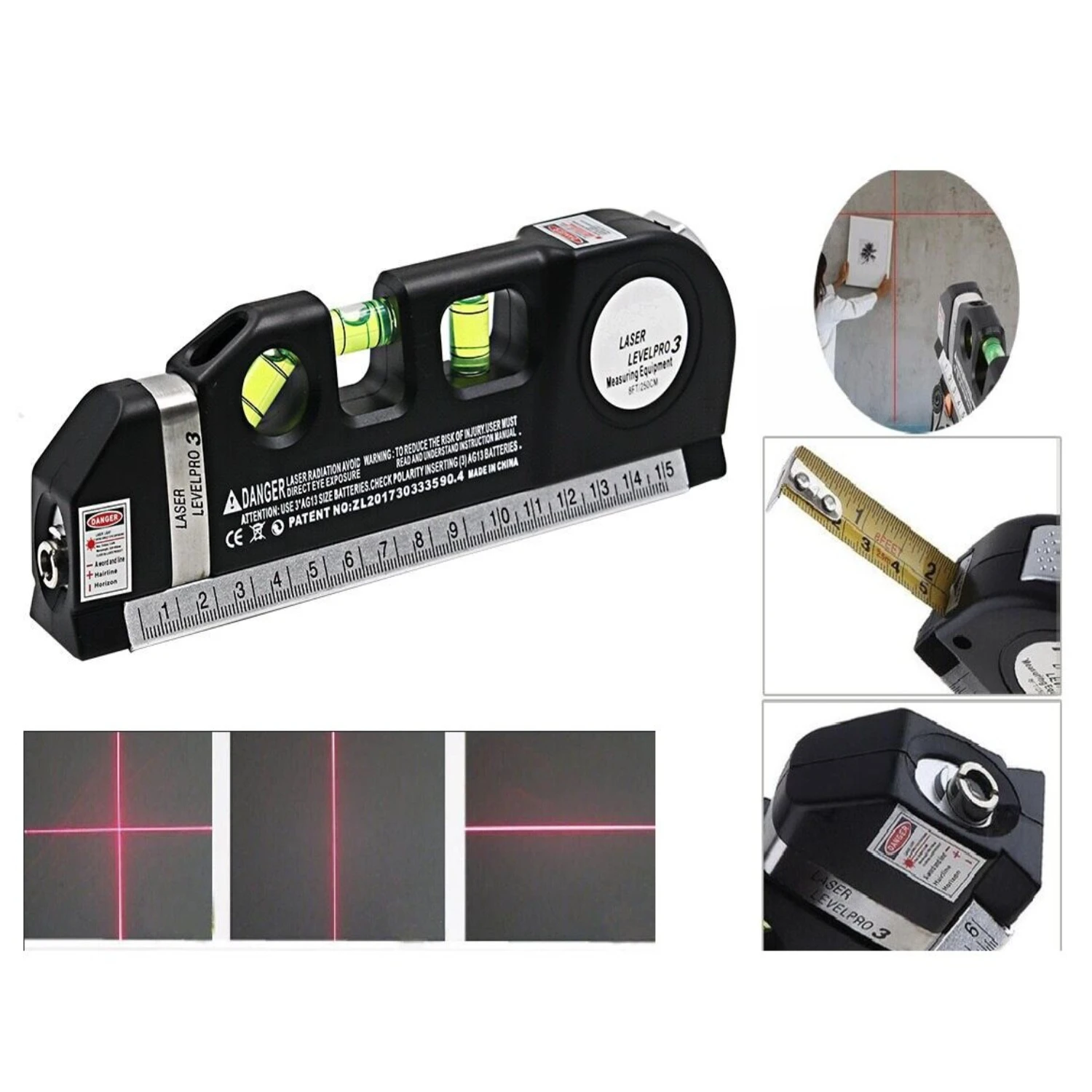 Accurate and High-Precision Laser Level with Multipurpose Functionality, Built-In 8FT 2.5M Measure Tape, Cross Line Lasers, and 