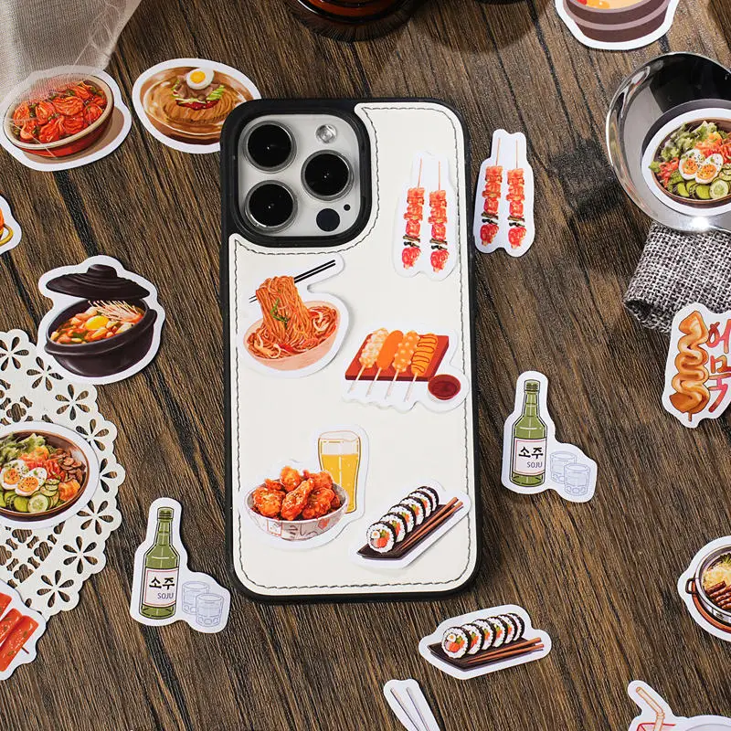 46pcs Creative Retro Korean Cuisine Collage with Rich Patterns Student DIY Stationery,Diaries,Mobile Phones,Decoration Stickers