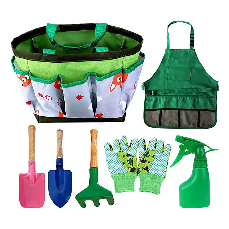 Kids Gardening Tools Set 7pcs Portable Educational Planting Kit Gardening Gifts For Kids Includes Spray Bottle Gloves Shovel