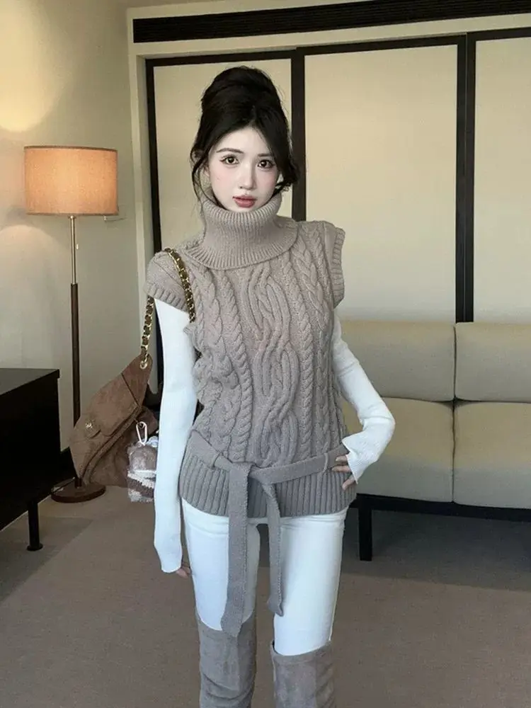 

Autumn and Winter Fashion New Women's Elegant Knitted Loose Hoodie Korean High End Design Sleeveless Warm Sweater Waist Coat