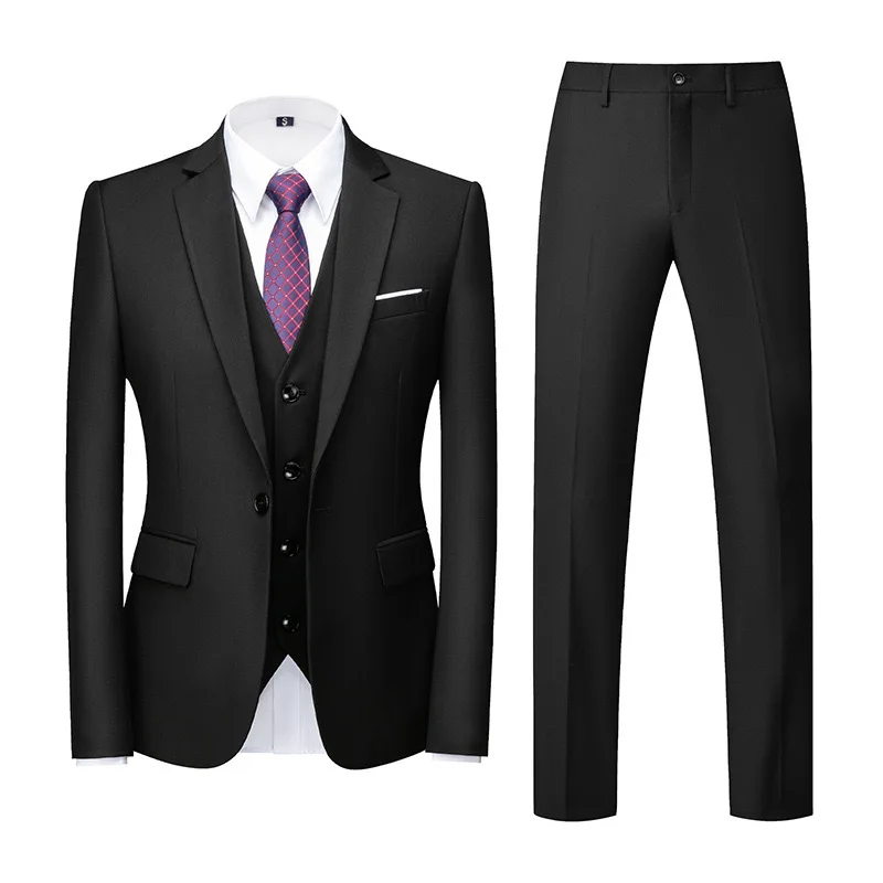 

Elegant full suit M-6XL(Jacket+Vest+Pants)High-end Brand Formal Business Mens Suit 3-piece Groom Wedding Dress Solid Color Suit