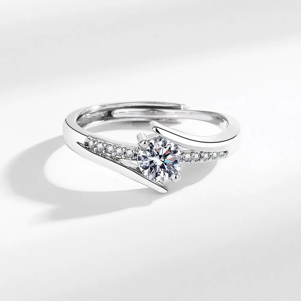 

Luxury Classic Moissanite Ring for Women Silver Adjustable Wedding Band | High-Quality Solitaire Jewelry