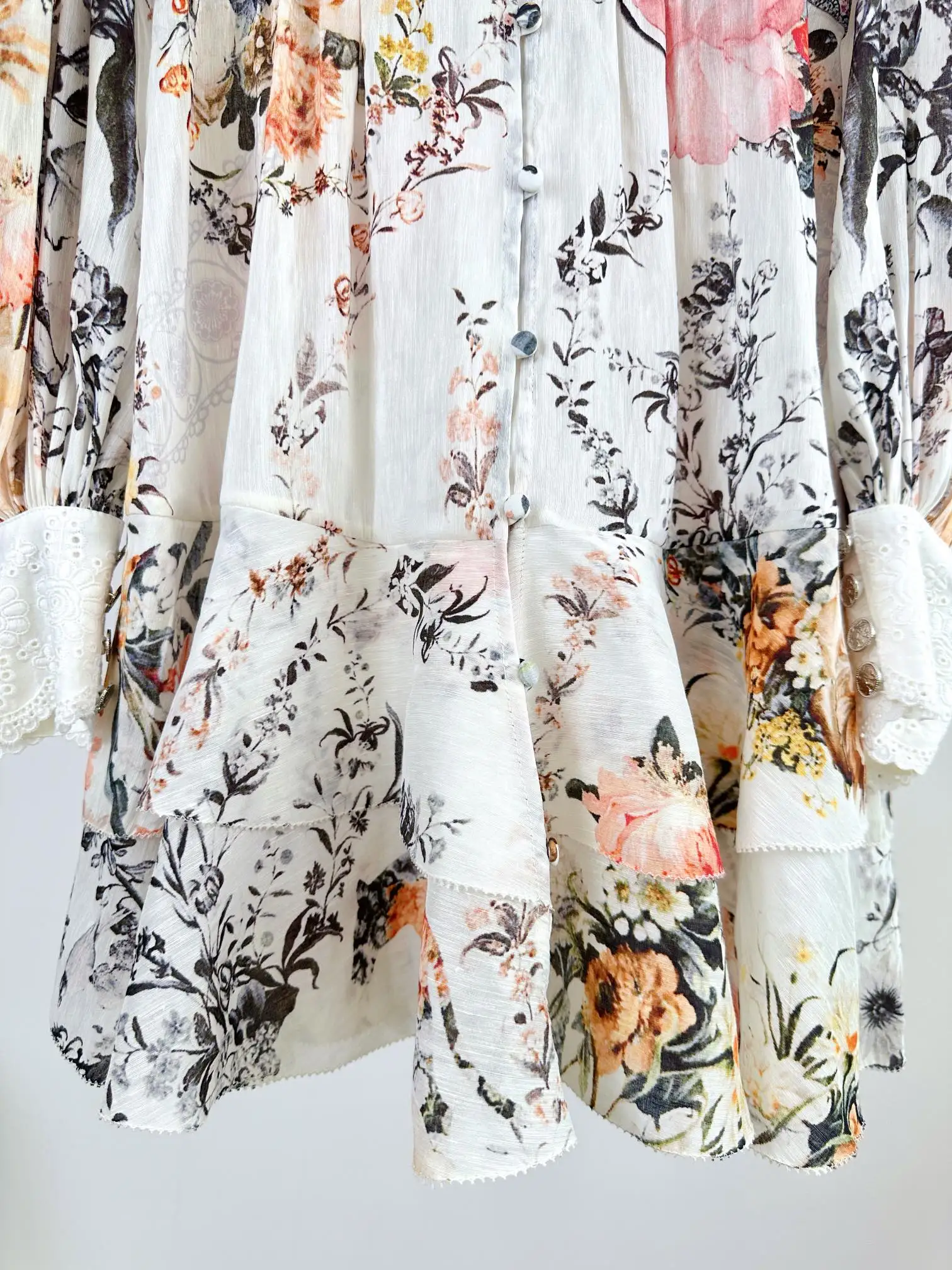 Feminino cristal frisado em camadas vestido floral impresso bordado emendado manga longa com decote em v único breasted férias mini robe