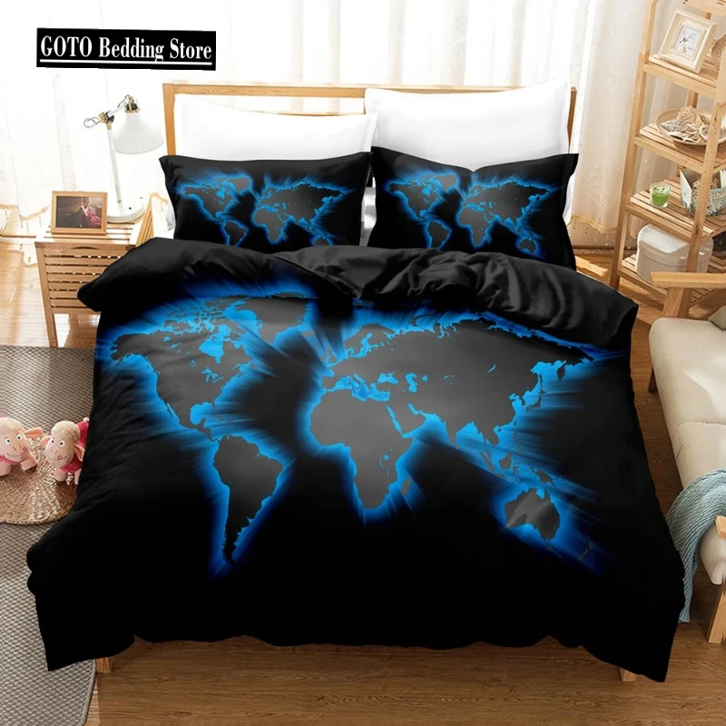 

Black Home Textile Duvet Cover Pillowcases Bedding Sets for Map Super King Size Housse De Couette 2/3pcs Bed Set 100% Quality