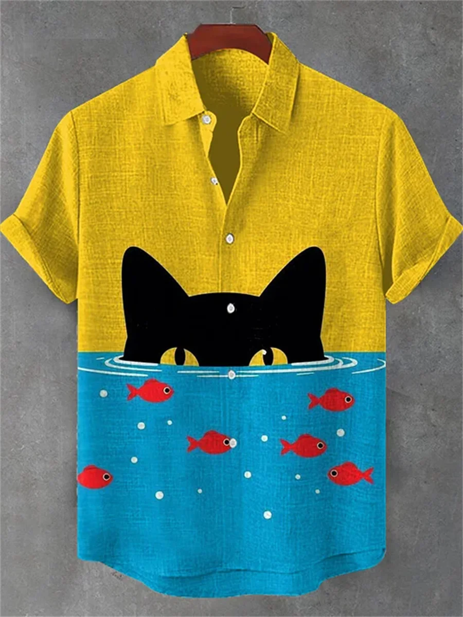 

Мужская рубашка с короткими рукавами, летняя рубашка с короткими рукавами с забавным принтом, повседневная гавайская рубашка свободного кроя, мужской топ из удобной ткани.