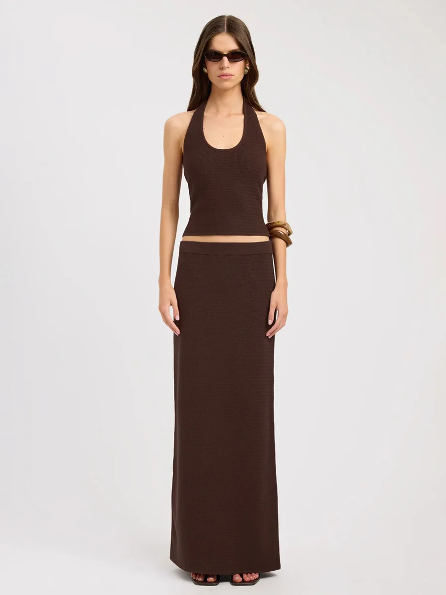 

Summer Knitted Set - European Style 2026 Spring/Summer New Product - Collarless blouson With Ruching, Long Skirt Set
