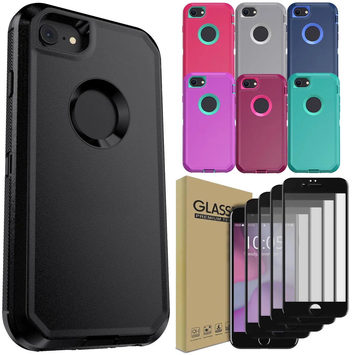 

Для iPhone 7/iPhone 7 Plus чехол противоударный чехол и 4 шт. полное покрытие закаленное стекло защитные пленки для экрана чехол дружелюбный прозрачный