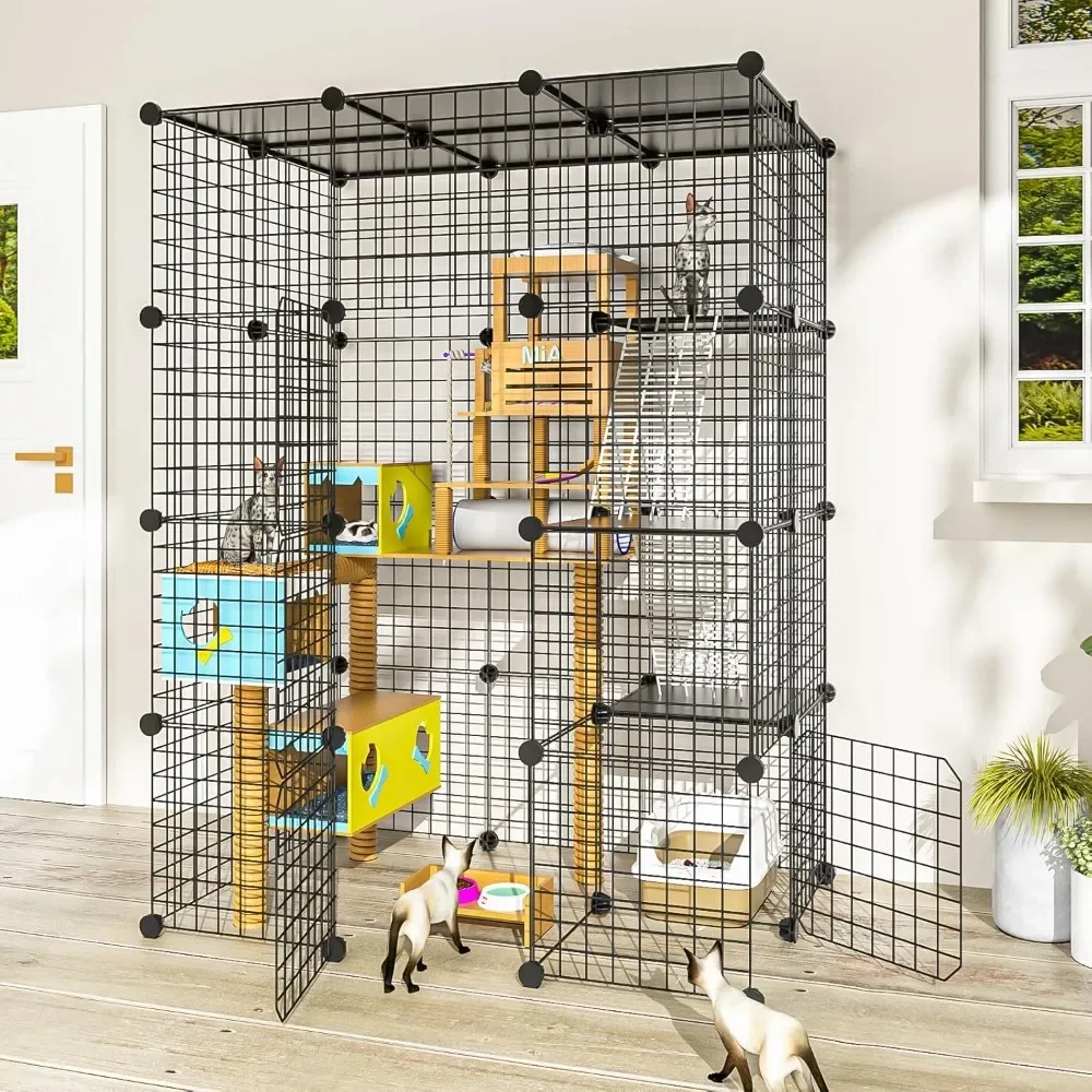 Catio Outdoor Cat Enclosure Indoor Cat Cage Outdoor Large Metal Wire Cat Playpen Kennel for 1-3 Cats 2x3x4 DIY Kitten Cage