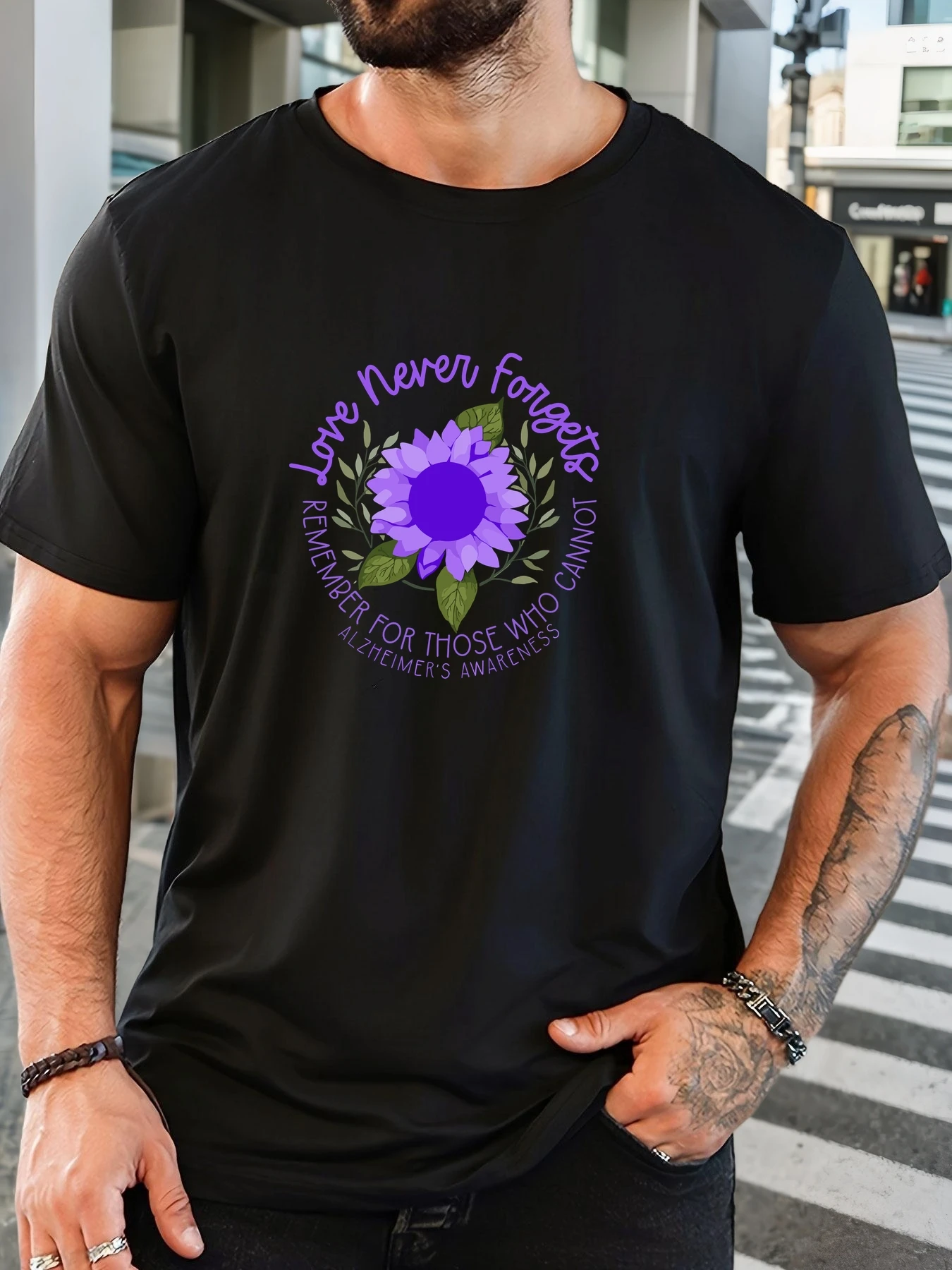 

Men's Love Never Forgets Pattern Summer Casual Crew Neck Short T-Shirt
