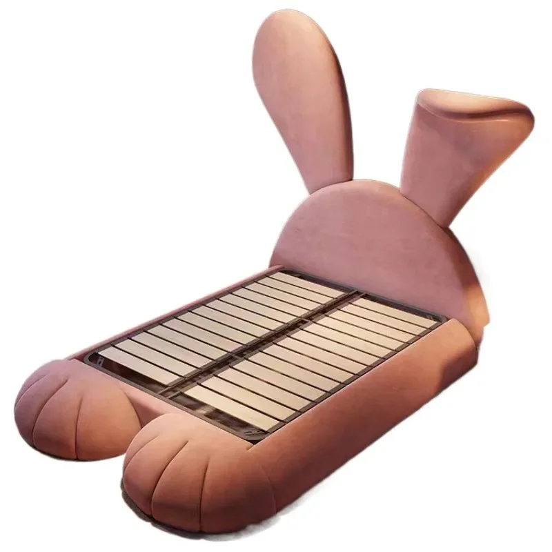 

Modern children's bed soft foreskin wooden bed big rabbit ear cushion bed design girl cartoon