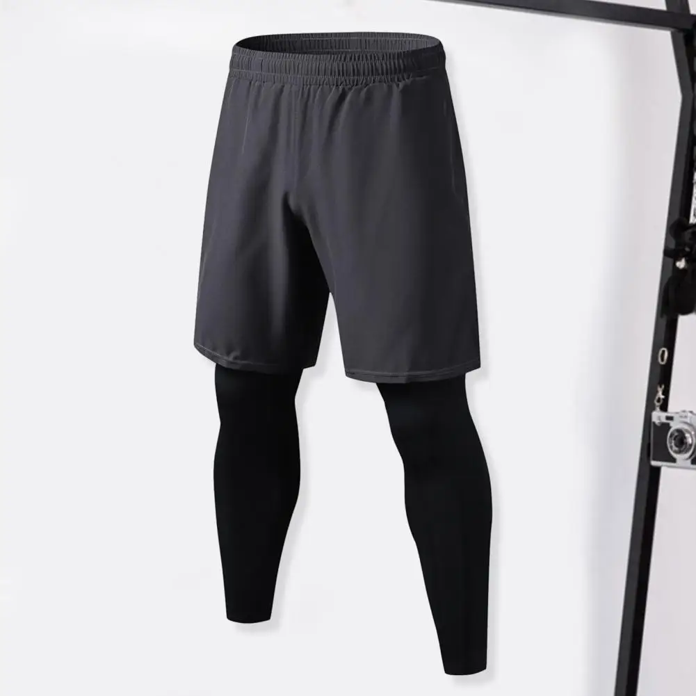 Men Fake Two-Piece Sport Pants Fitness Jogger Training Quick Dry Skinny Shorts Trousers Gym Short Workout Leggings Tights