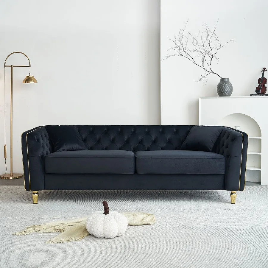 

87.01W Modern Tufted Velvet Sofa Stylish and Comfortable for Living Room Sofa Hotel Apartment Black