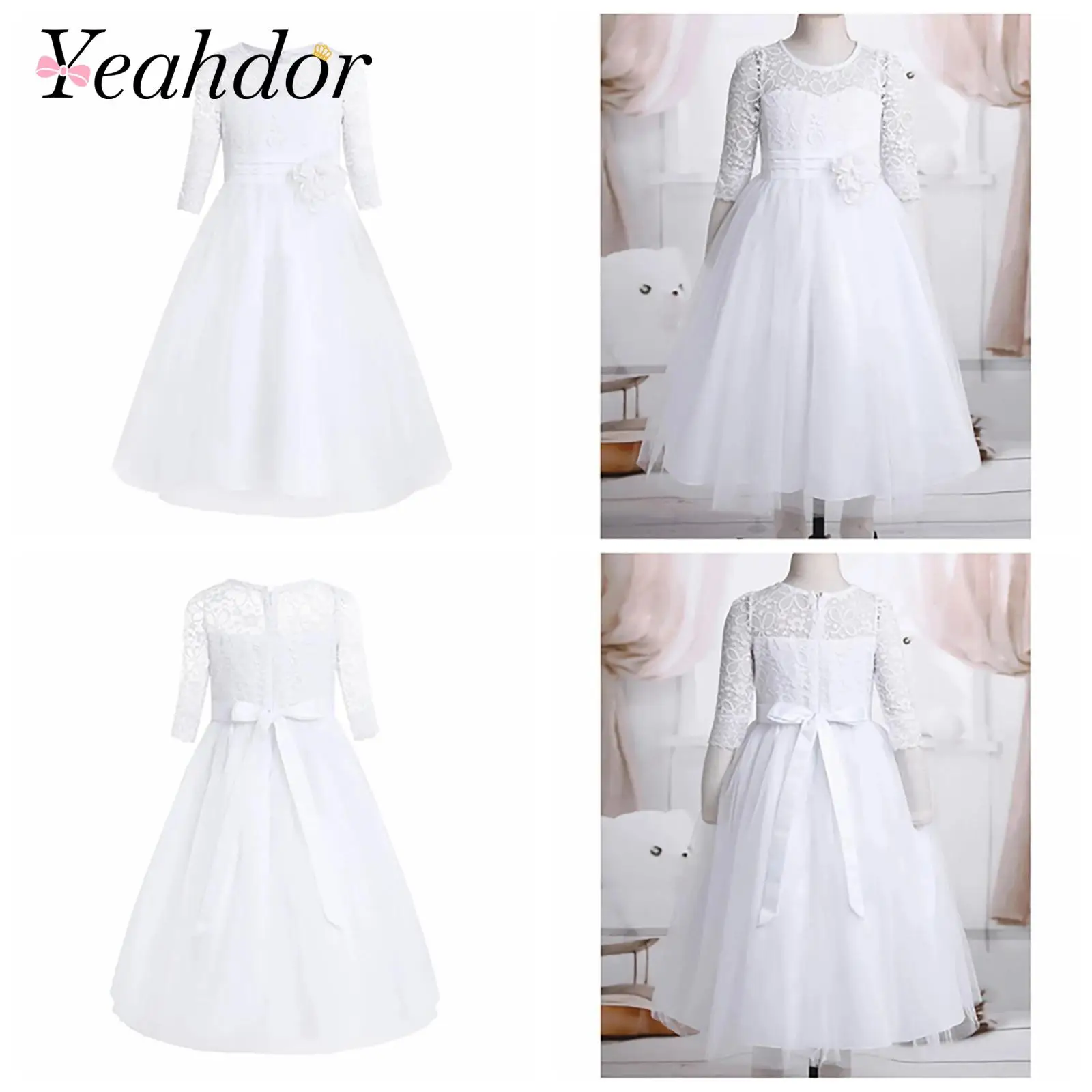 Flower Girl Dress Lace Pageant Wedding Bridesmaid Birthday Party Gown Formal Occassion First Communion Dress Princess Robes