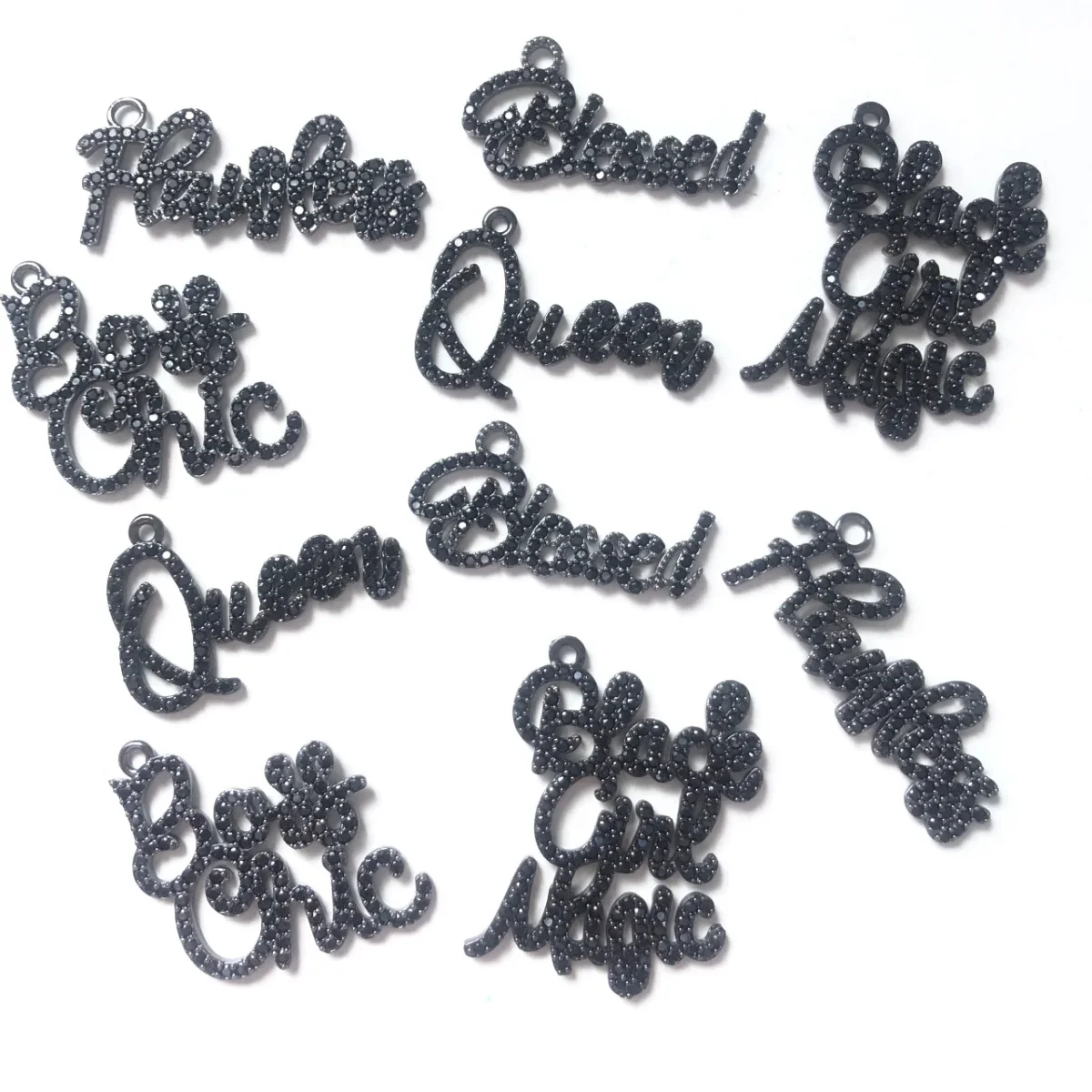 10pcs Mix Word Charm Pendant Bundle for Women Bracelet Making Queen Boss Chic Blessed Flawless Black Girl Magic Jewelry Findings