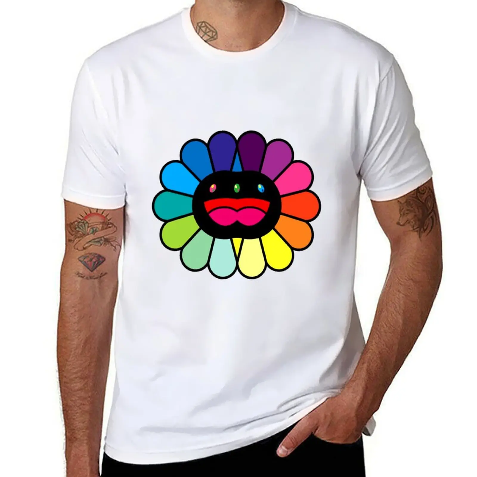 

Colorful smiling flower T-Shirt summer top summer 2025 men graphic t shirts