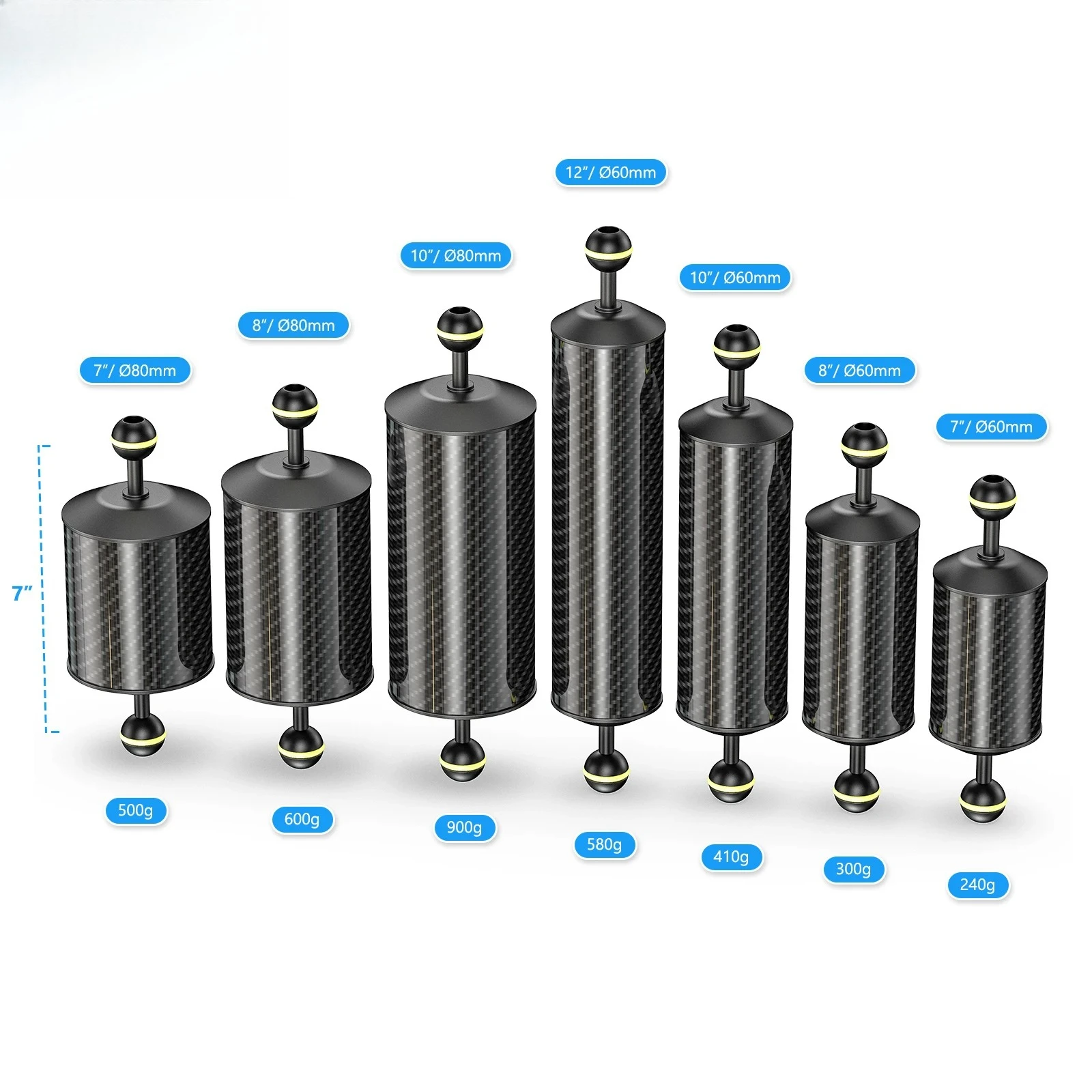 12-''580-g-flotteur-en-fiber-de-carbone-flottabilite-bras-aquatique-double-boule-bras-flottant-camera-de-plongee-plateau-de-plongee-sous-marine