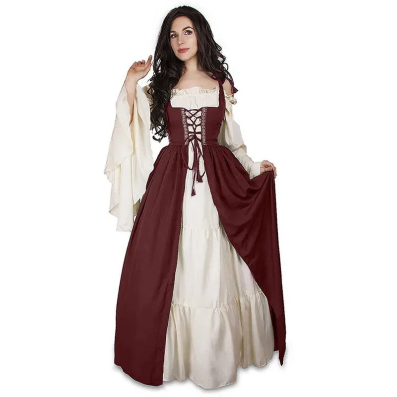 

Halloween Medieval Renaissance Gothic Long Maxi Retro Victorian Lace Up Dress