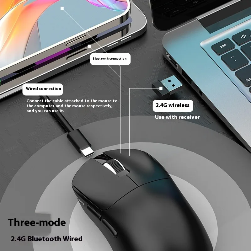 H8 PAW3311 Gaming Mouse FPS 2.4G Wireless Bluetooth 5.2 TYPE-C Wired 6 Key Light Weight Low Latency 59g Optical Mouses