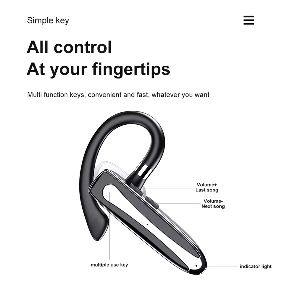 

AI translation ear-hook business Bluetooth headset, BT 5.1, ENC call noise cancellation, touch controls, ultra-long battery life
