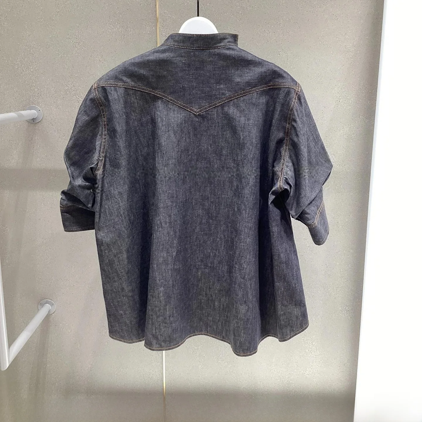 FOG SACAI Japanse Sle Lente Zomer Nieuwe Splicing Denim Overhead irt ort Sve Bubble Sve Design Sense Gebreide Trui